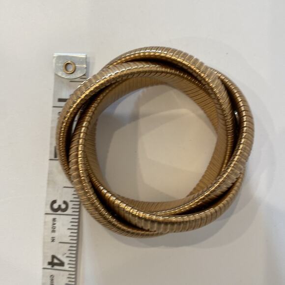 Gold-Tone Herringbone Chain Twisted Bangle Bracelet EUC OS Unbranded Slip On - Picture 5 of 6
